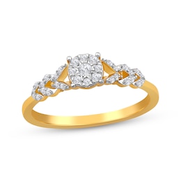 Multi-Diamond Center Chevron Sides Promise Ring 1/5 ct tw 10K Yellow Gold