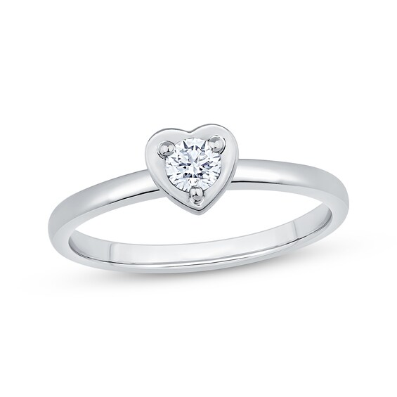 Now + Forever Round-Cut Diamond Heart-Shaped Solitaire Engagement Ring 1/5 ct tw 14K White Gold (I/I2)