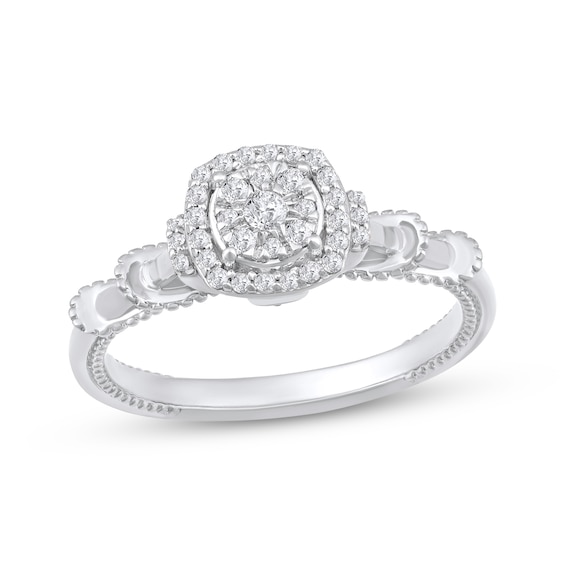 Multi-Diamond Cushion-Shaped Halo Promise Ring 1/5 ct tw 10K White Gold