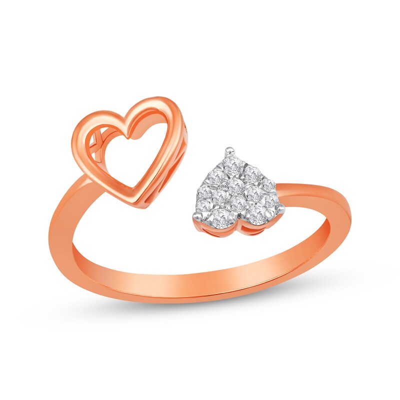 Main Image 1 of Multi-Diamond Double Heart Deconstructed Promise Ring 1/10 ct tw 10K Rose Gold