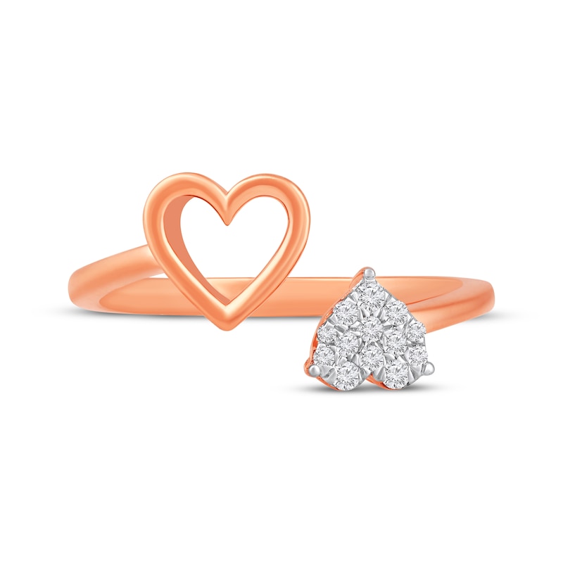 Main Image 4 of Multi-Diamond Double Heart Deconstructed Promise Ring 1/10 ct tw 10K Rose Gold