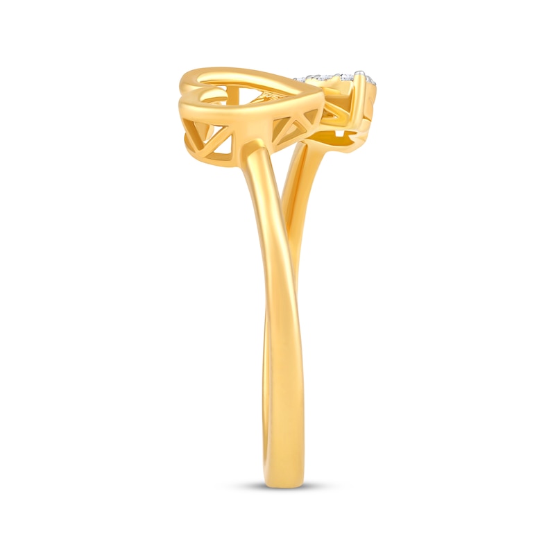 Main Image 2 of Multi-Diamond Double Heart Deconstructed Promise Ring 1/10 ct tw 10K Yellow Gold