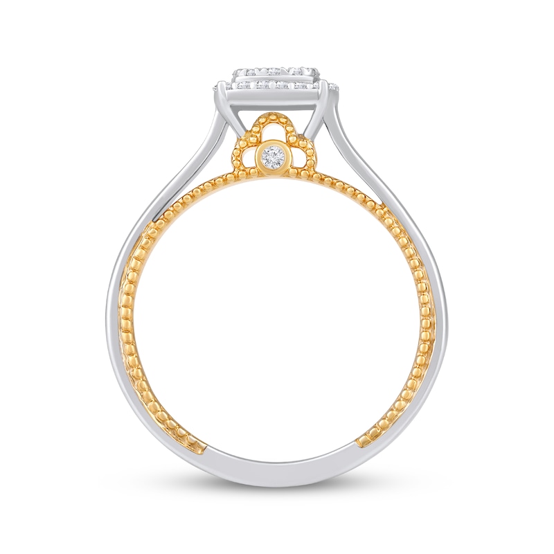 Main Image 3 of Multi-Diamond Cushion-Shaped Halo Promise Ring 1/5 ct tw 10K Two-Tone Gold