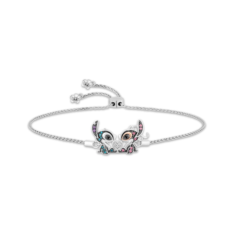 Main Image 1 of Disney Treasures Lilo & Stitch Multi-Gemstone & Diamond Bolo Bracelet 1/15 ct tw Sterling Silver & 10K Rose Gold 9&quot;