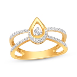 Diamond Teardrop Split Shank Ring 1/4 ct tw 10K Yellow Gold