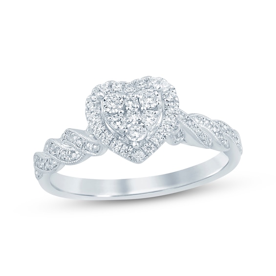 10K White Gold 1/10 CTW Diamond Multi Stone Halo Twist Style Promise Ring 10K White Gold 1/10 CTW Diamond Multi Stone Halo Twist Style Promise Ring