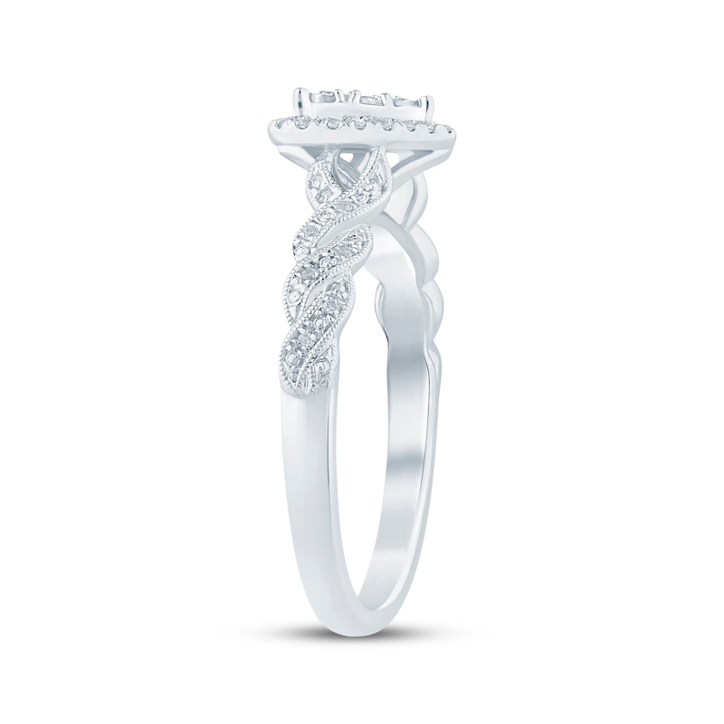 Main Image 2 of Multi-Diamond Heart Halo Twist Promise Ring 1/5 ct tw 10K White Gold