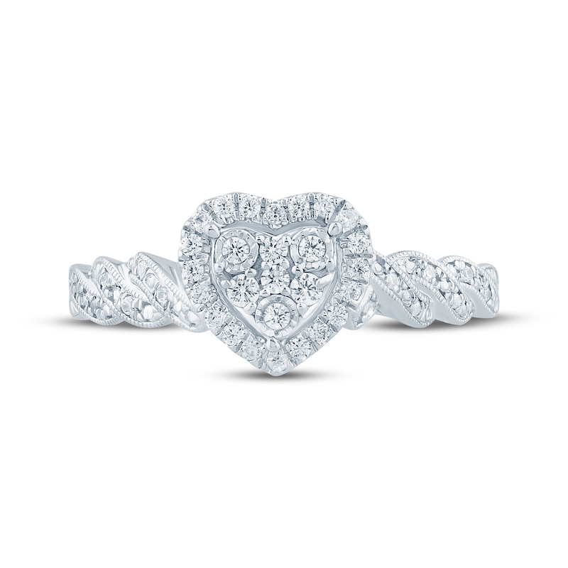 Main Image 3 of Multi-Diamond Heart Halo Twist Promise Ring 1/5 ct tw 10K White Gold