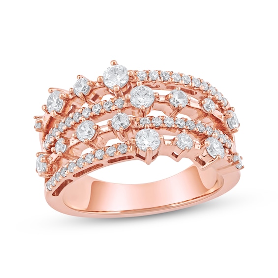 Diamond Staggered Four-Row Fashion Ring 1 ct tw 10K Rose Gold