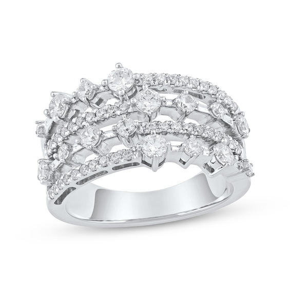 Diamond Staggered Four-Row Fashion Ring 1 ct tw 10K White Gold