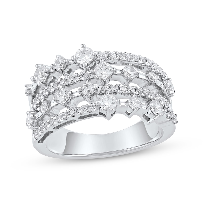 Main Image 1 of Diamond Staggered Four-Row Fashion Ring 1 ct tw 10K White Gold