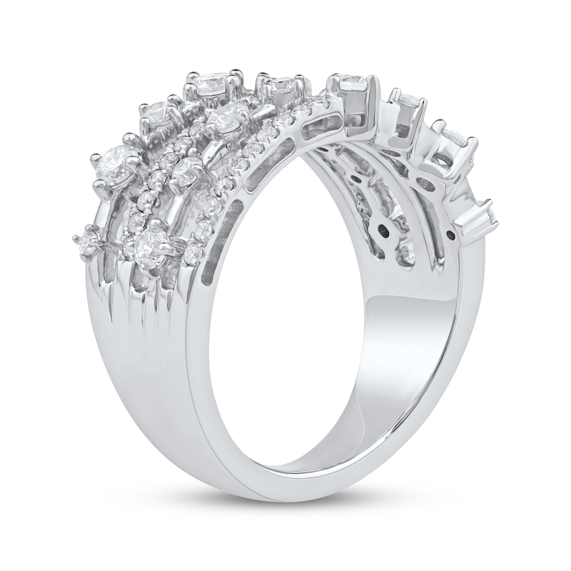 Main Image 2 of Diamond Staggered Four-Row Fashion Ring 1 ct tw 10K White Gold