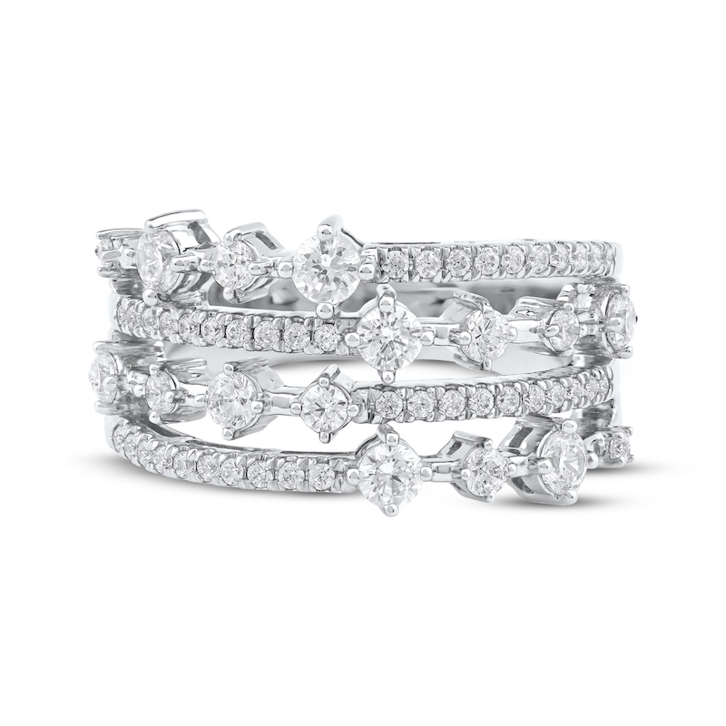Main Image 3 of Diamond Staggered Four-Row Fashion Ring 1 ct tw 10K White Gold