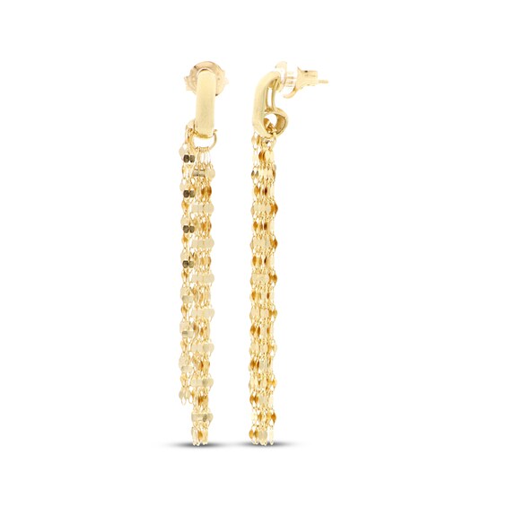 Mirror Chain Link Dangle Drop Earrings 10K Yellow Gold