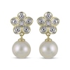 Thumbnail Image 2 of Cultured Pearl & Diamond Accent Flower Drop Earrings 10K Yellow Gold