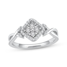 Multi-Diamond Cushion Halo Tilted Promise Ring 1/6 ct tw 10K White Gold