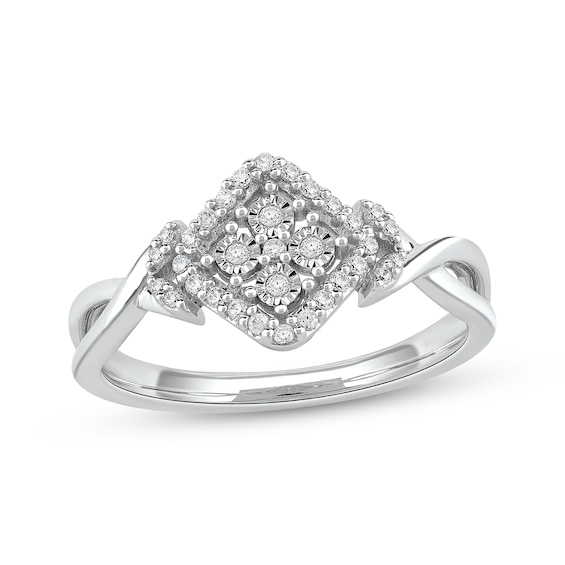 10K White Gold 1/10 CTW Diamond Multi Stone Halo Twist Style Promise Ring 10K White Gold 1/10 CTW Diamond Multi Stone Halo Twist Style Promise Ring