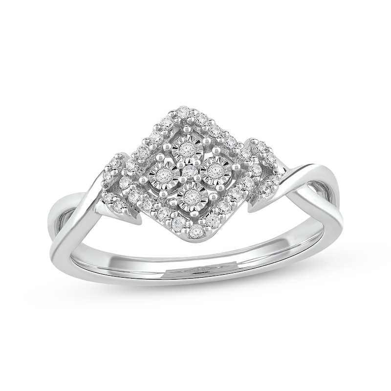 Main Image 1 of Multi-Diamond Cushion Halo Tilted Promise Ring 1/6 ct tw 10K White Gold