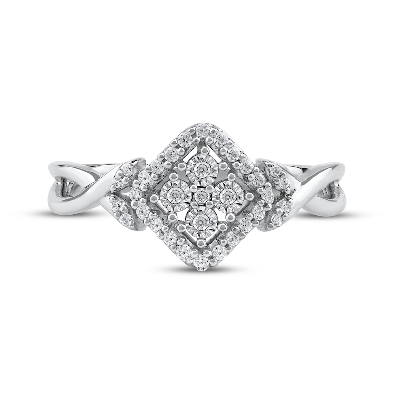 Main Image 3 of Multi-Diamond Cushion Halo Tilted Promise Ring 1/6 ct tw 10K White Gold