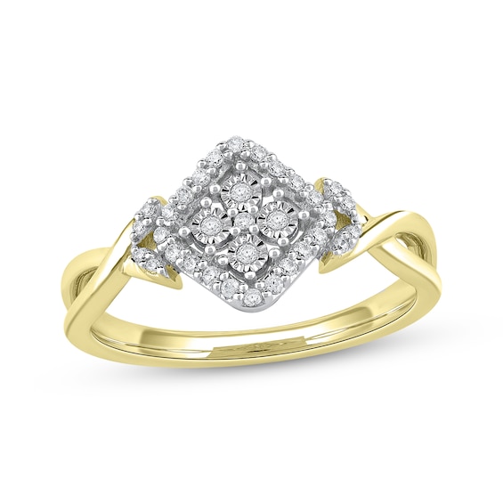Multi-Diamond Cushion Halo Tilted Promise Ring 1/6 ct tw 10K Yellow Gold