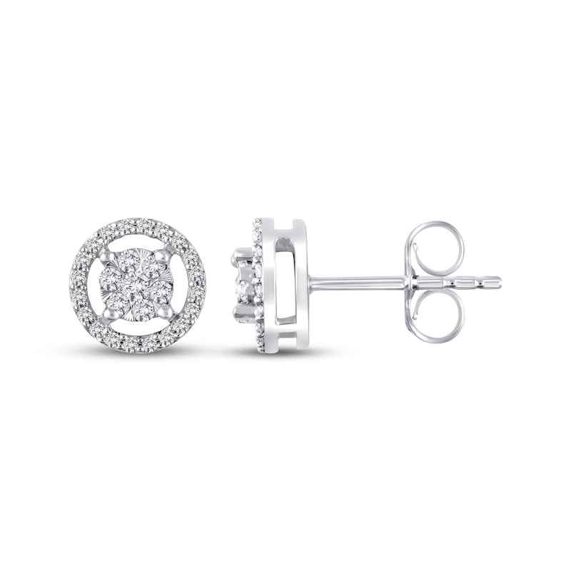 Main Image 1 of Multi-Diamond Circle Halo Stud Earrings 1/4 ct tw 10K White Gold
