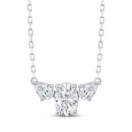 Memories Moments Magic Oval-Cut & Pear-Shaped Lab-Grown Diamond Three-Stone Necklace 3/4 ct tw 14K White Gold 18"