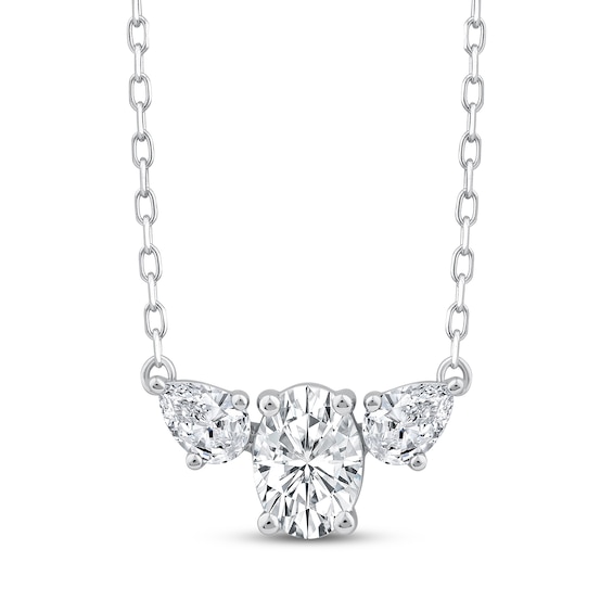 Memories Moments Magic Oval-Cut & Pear-Shaped Lab-Grown Diamond Three-Stone Necklace 3/4 ct tw 14K White Gold 18"