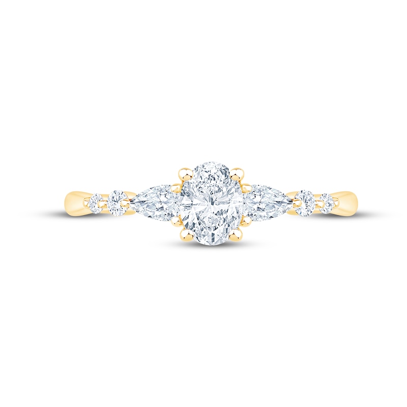 Main Image 3 of Now + Forever Lab-Grown Diamonds Oval-Cut & Pear-Shaped Three-Stone Engagement Ring 5/8 ct tw 14K Yellow Gold