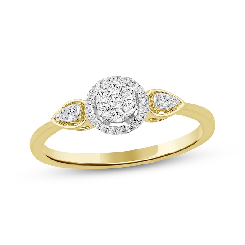 Main Image 1 of Multi-Diamond Halo Promise Ring 1/6 ct tw 10K Yellow Gold