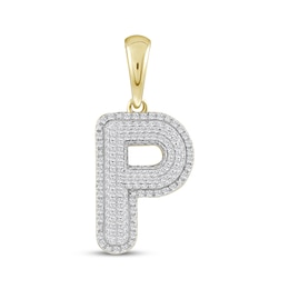 Diamond Puff Letter P Initial Charm 3/8 ct tw 10K Yellow Gold