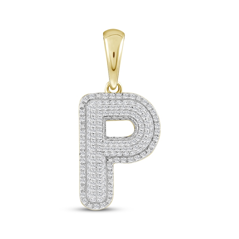 Main Image 1 of Diamond Puff Letter P Initial Charm 3/8 ct tw 10K Yellow Gold