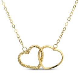 Reaura Interlocking Hearts Necklace Repurposed 14K Yellow Gold 18"