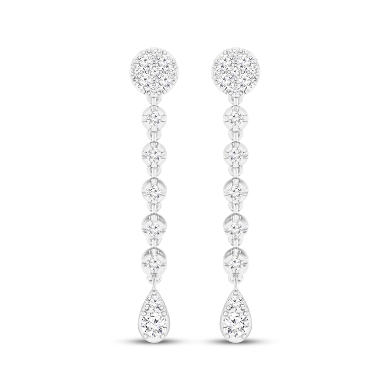 Main Image 2 of Multi-Diamond Front-Back Chain Dangle Earrings 1/2 ct tw 10K White Gold