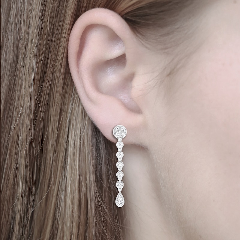 Main Image 3 of Multi-Diamond Front-Back Chain Dangle Earrings 1/2 ct tw 10K White Gold
