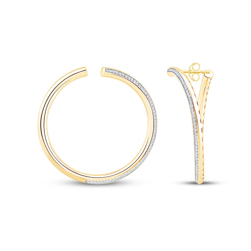 Main Image 3 of Diamond Pavé Open Hoop Earrings 3/4 ct tw 10K Yellow Gold