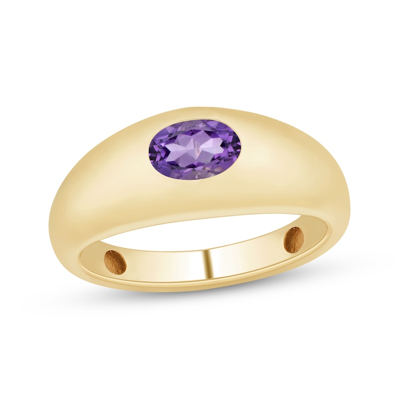 Main Image 1 of Oval-Cut Amethyst Solitaire Bezel-Set Signet Ring 10K Yellow Gold