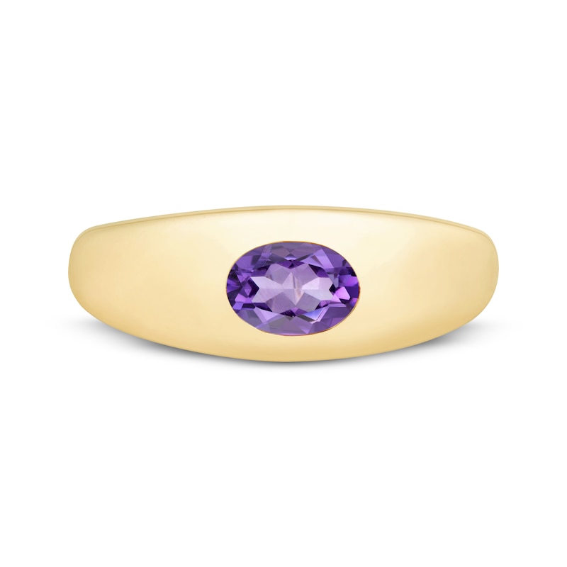 Main Image 3 of Oval-Cut Amethyst Solitaire Bezel-Set Signet Ring 10K Yellow Gold