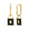 Thumbnail Image 1 of Charmed Memories Enamel Lock Dangle Hoop Earrings 10K Yellow Gold