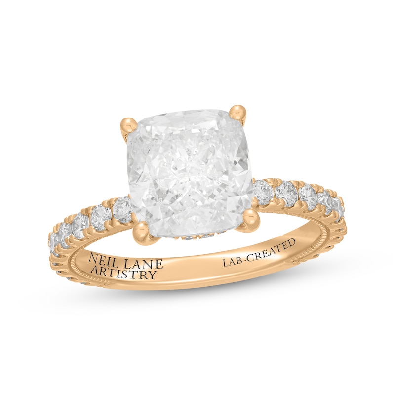 Main Image 1 of Neil Lane Artistry Cushion-Cut Lab-Grown Diamond Engagement Ring 4-5/8 ct tw 14K Yellow Gold