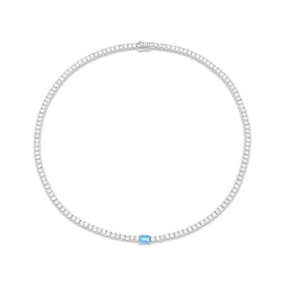 Emerald-Cut Swiss Blue Topaz & White Lab-Created Sapphire Necklace Sterling Silver 17.72"