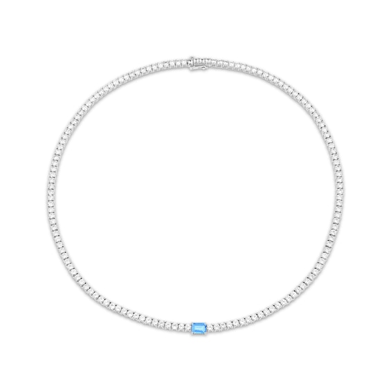 Emerald-Cut Swiss Blue Topaz & White Lab-Created Sapphire Necklace Sterling Silver 17.72"