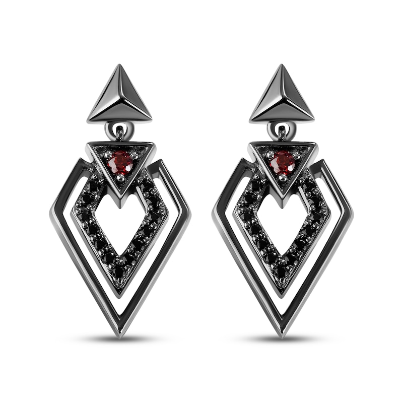 Main Image 2 of Star Wars Darth Vader Garnet & Black Diamond Drop Earrings 1/5 ct tw Black Rhodium-Plated Sterling Silver