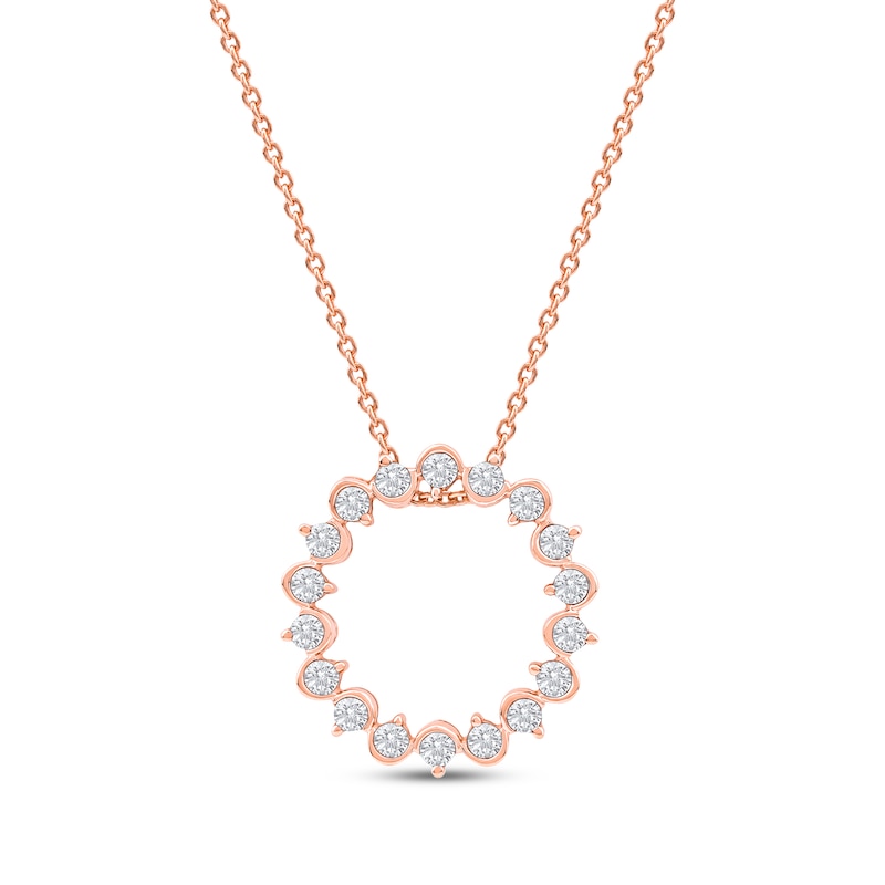Main Image 1 of Diamond Squiggle Circle Necklace 1/3 ct tw 10K Rose Gold 18&quot;