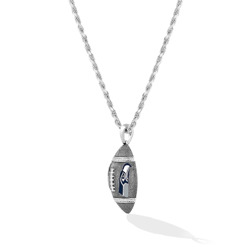 Main Image 3 of True Fans Seattle Seahawks 1/20 CT. T.W. Diamond Vertical Football Necklace in Sterling Silver