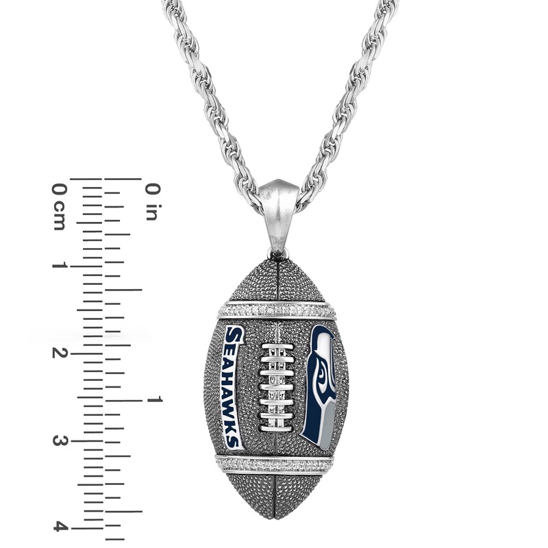 Main Image 4 of True Fans Seattle Seahawks 1/20 CT. T.W. Diamond Vertical Football Necklace in Sterling Silver