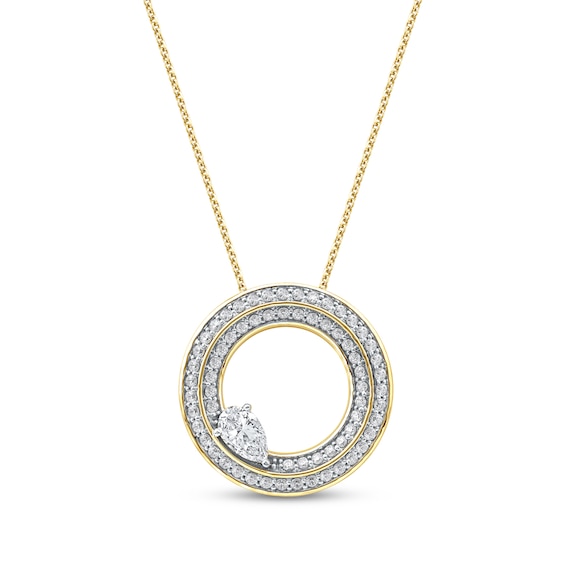 Pear-Shaped Diamond Two-Row Circle Necklace 1 ct tw 10K Yellow Gold 18"
