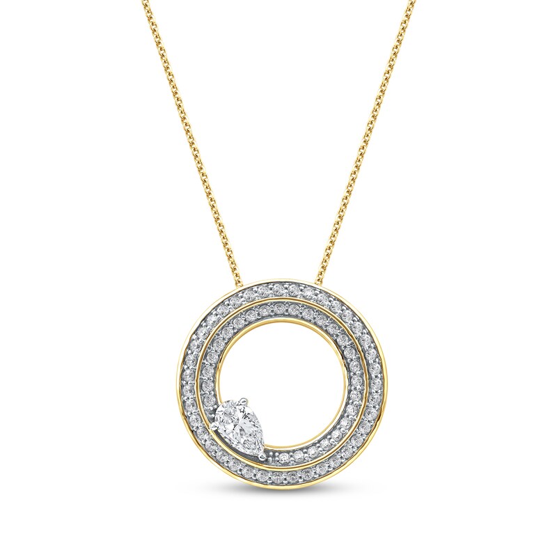 Main Image 1 of Pear-Shaped Diamond Two-Row Circle Necklace 1 ct tw 10K Yellow Gold 18&quot;