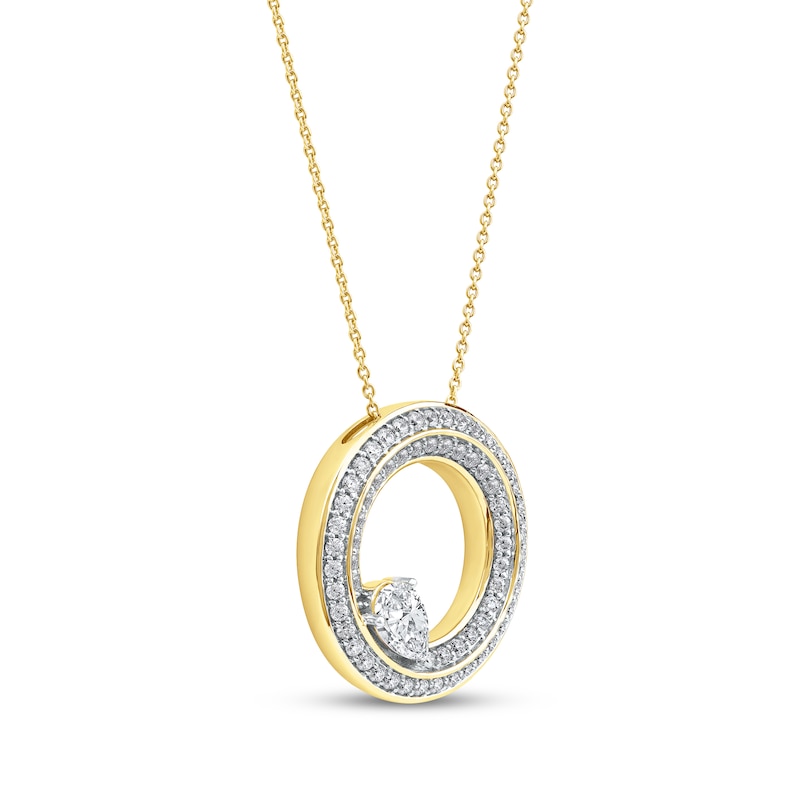 Main Image 2 of Pear-Shaped Diamond Two-Row Circle Necklace 1 ct tw 10K Yellow Gold 18&quot;