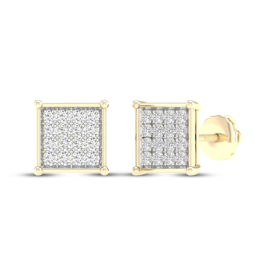 Men's Lab-Grown Diamond Square Stud Earrings 1 ct tw 10K Yellow Gold