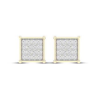 0.10 Carat Round Diamond Men's Stud Earrings - 14K Yellow Gold, V-Prong Square Setting, 1/10 CTW